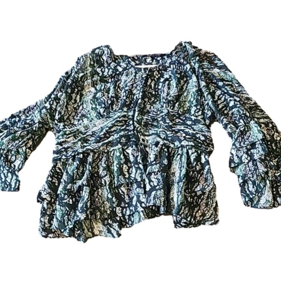 Violet and Claire Blouse Button up Ruffle Belle Sleeve Chifffon Peplum Top Size‎ - Picture 1 of 4